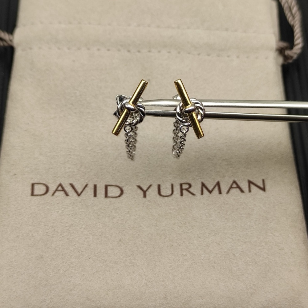 David Yurman Mixed Metal Knot Drop Earrings in Gold & Silver
